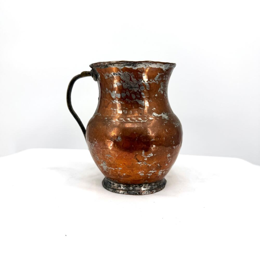 Vintage 1920s Brown Copper Rustic Hand Hammered Tinned Lining Small Pitcher
